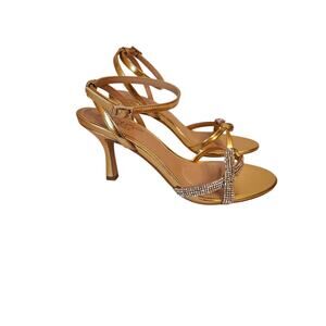 Badgley Mischka Gold Strappy Crystal-Embellished Sandals